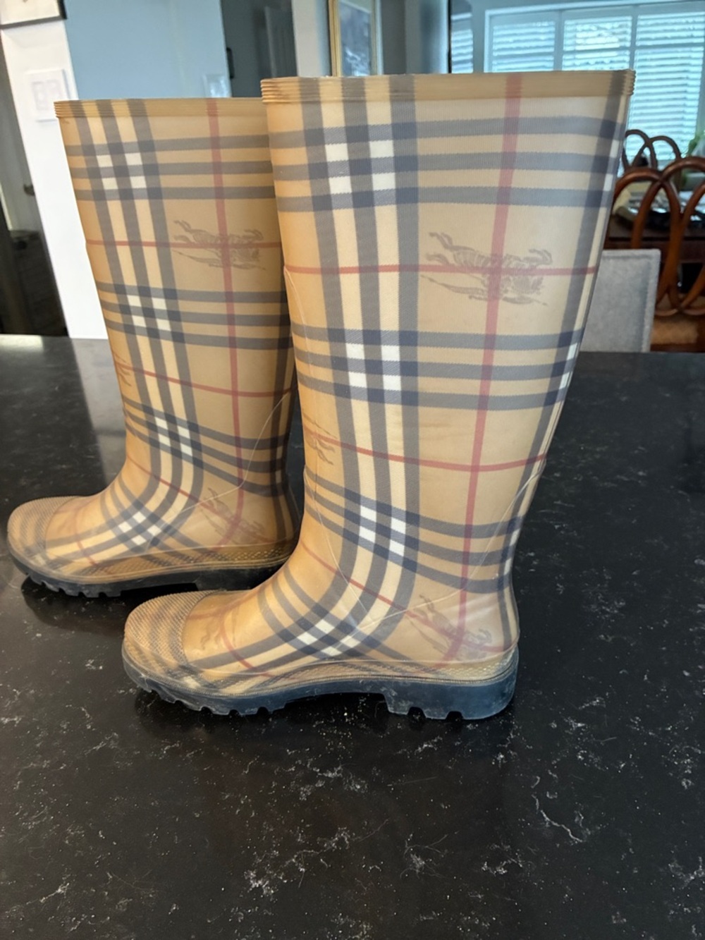 Burberry Beige Plaid Rain Boots